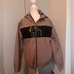 Helmut Lang Red Plaid Windbreaker with Black Accent